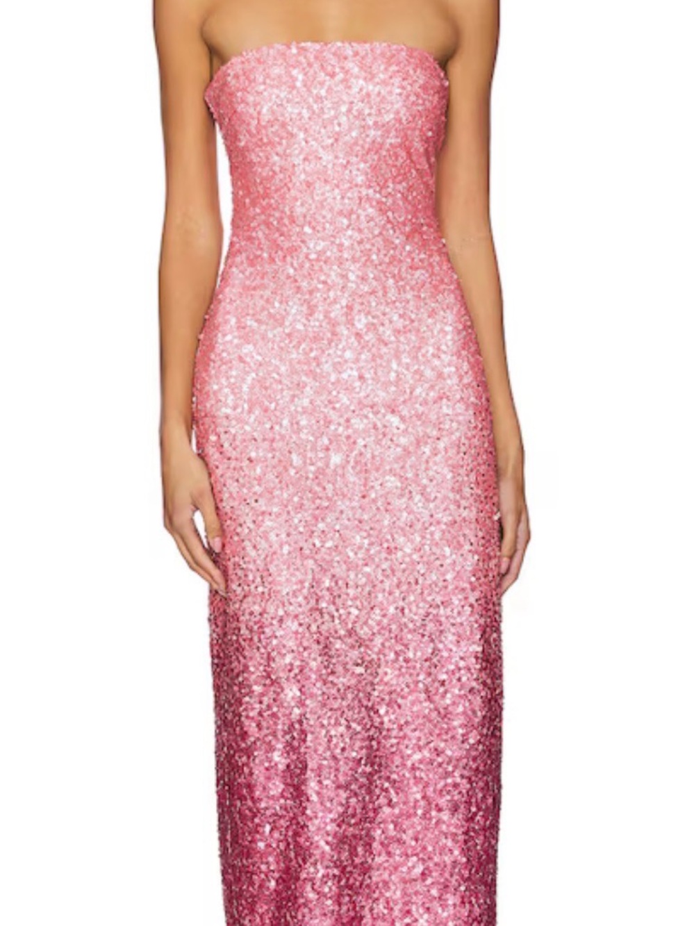 LoveShackFancy Pink Sequin Strapless Midi Dress